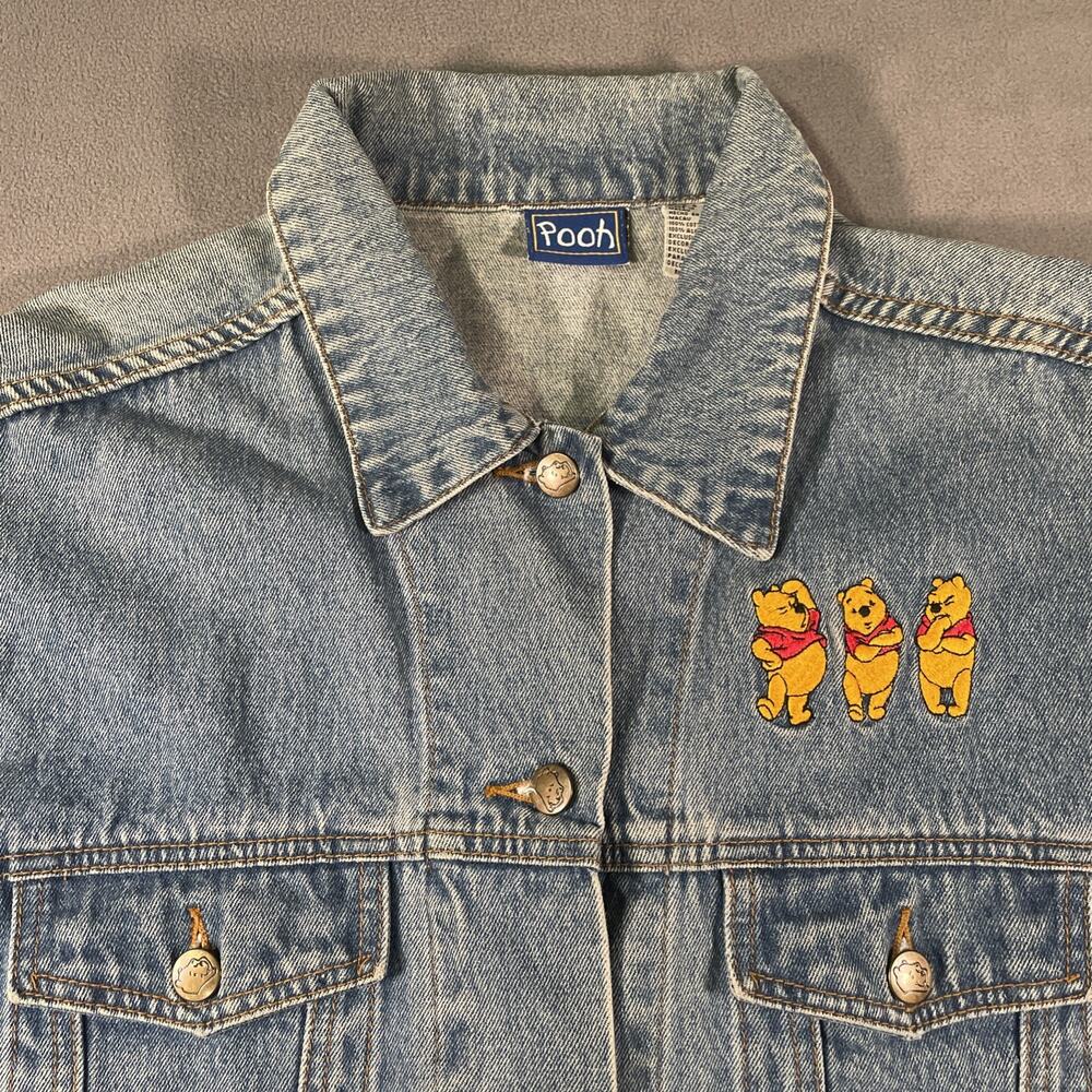 Vintage Winnie The Pooh Denim Jacket Men L Blue Jean Biker Trucker Retro Disney - Picture 7 of 12